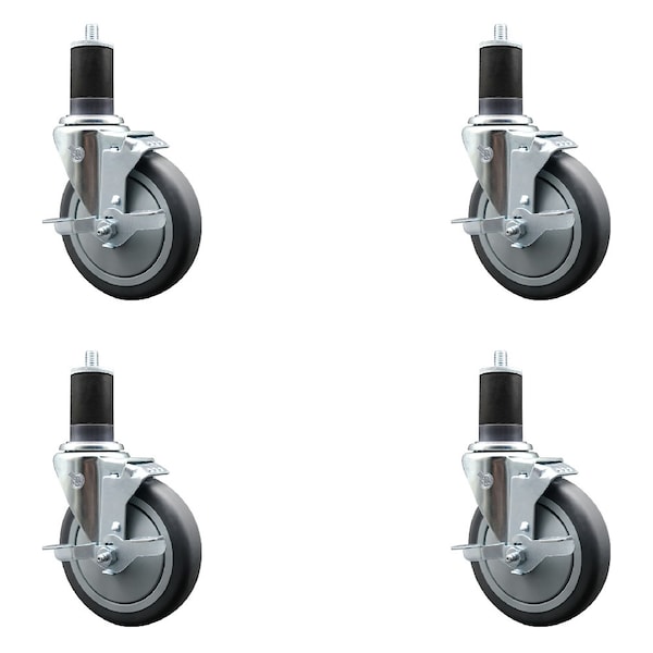 Service Caster 5'' Thermoplastic Rubber Swivel 1-5/8'' Expanding Stem Caster Set with Brake, 4PK SCC-EX20S514-TPRB-TLB-158-4 - main